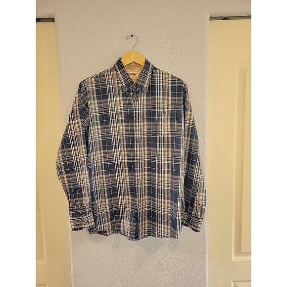 Wrangler Authentics Long Sleeve Button Down Plaid Mens Size Medium 100% Cotton - Picture 1 of 6